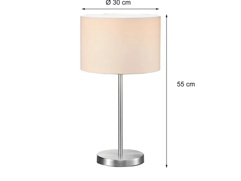 Große Tischleuchte HOTEL Silber mit Stoffschirm Weiß, Höhe 55cm