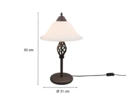 Große Tischleuchte im Landhausstil Rostoptik mit Glasschirm & E14 LED, Höhe 50cm