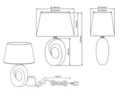 Große Tischleuchte Keramik Gold mit Stoffschirm Schwarz & E27 LED, Höhe 52cm