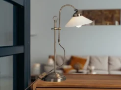 Große Tischleuchte LANDLIFE im Landhausstil mit Glasschirm, max. Höhe 55cm