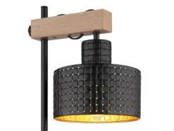Große Tischleuchte RIELLY Metall mit Stanzmuster Schwarz Gold, Höhe 55cm