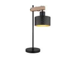 Große Tischleuchte RIELLY Metall mit Stanzmuster Schwarz Gold, Höhe 55cm