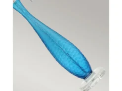Große Tischleuchte SIGNATURE mit blauem Glasfuß und Stoffschirm in Weiß, H: 85cm