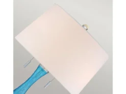 Große Tischleuchte SIGNATURE mit blauem Glasfuß und Stoffschirm in Weiß, H: 85cm