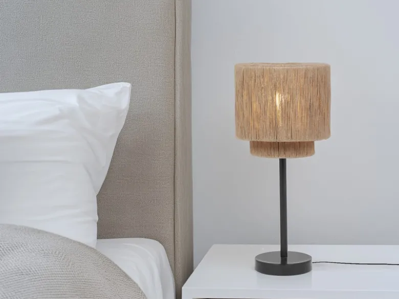 Große Tischleuchte SMILLA aus Jute Natur im Boho Stil, Höhe 45cm