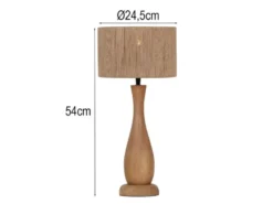 Große Tischleuchte TOBA aus Naturholz mit Lampenschirm aus Jute, Höhe 54cm