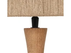 Große Tischleuchte TOBA aus Naturholz mit Lampenschirm aus Jute, Höhe 54cm