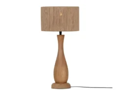 Große Tischleuchte TOBA aus Naturholz mit Lampenschirm aus Jute, Höhe 54cm