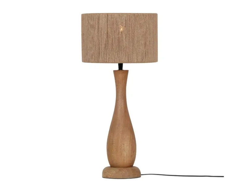 Große Tischleuchte TOBA aus Naturholz mit Lampenschirm aus Jute, Höhe 54cm