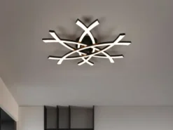 Große Wand- und Deckenleuchte POLLOCK Schwarz drei LED-Elemente Weiß, flach 9cm
