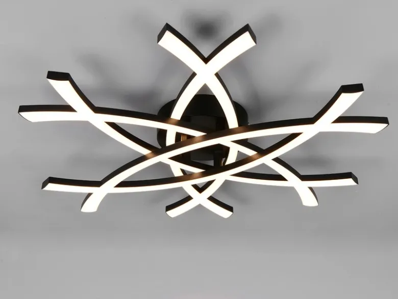 Große Wand- und Deckenleuchte POLLOCK Schwarz drei LED-Elemente Weiß, flach 9cm