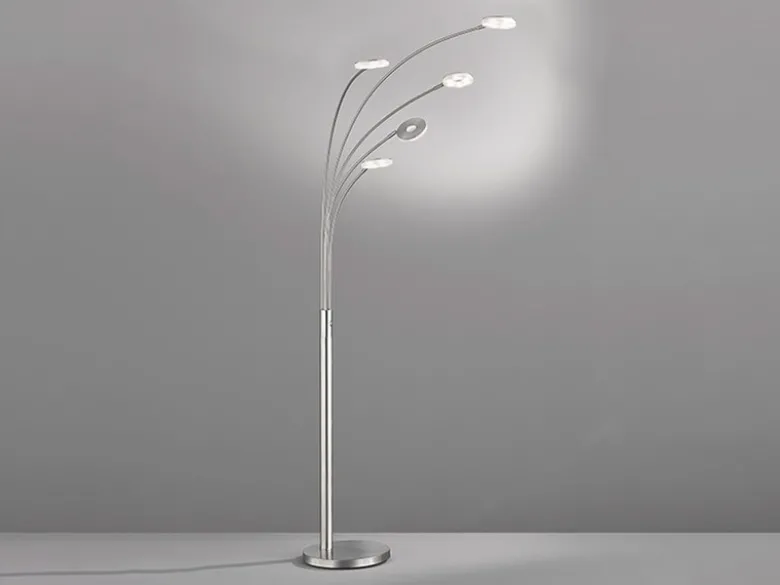 Große XXL LED Bogenlampe DENT dimmbar Design Silber, Höhe 225cm