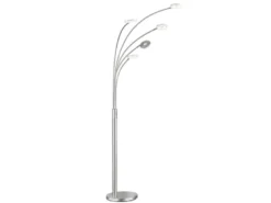 Große XXL LED Bogenlampe DENT dimmbar Design Silber, Höhe 225cm