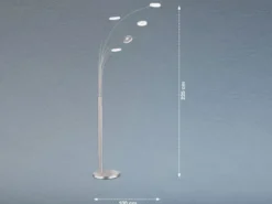 Große XXL LED Bogenlampe DENT dimmbar Design Silber, Höhe 225cm