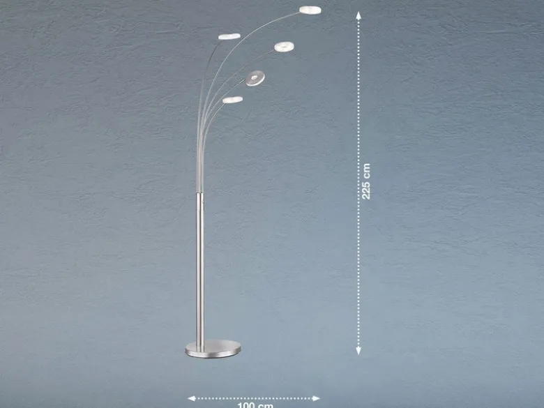 Große XXL LED Bogenlampe DENT dimmbar Design Silber, Höhe 225cm