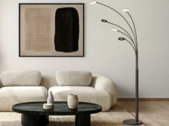 Große XXL LED Bogenlampe DENT dimmbar Design Schwarz, Höhe 225cm