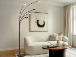 Große XXL LED Bogenlampe DENT dimmbar Design Schwarz, Höhe 225cm