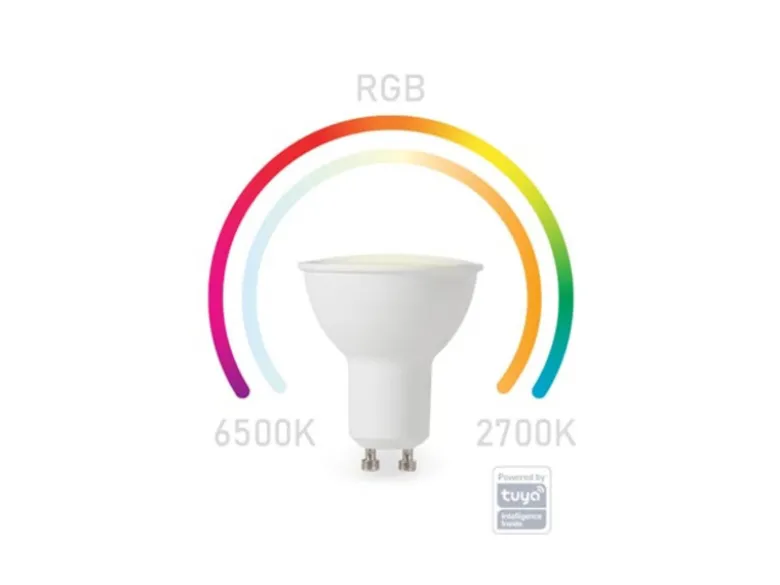 GU10 LED WIFI, 4,9 Watt 350 Lumen, 2700-6500 Kelvin, RGB, Ø5cm per App steuerbar