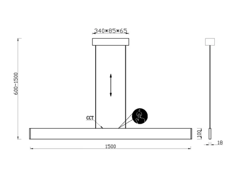Höhenverstellbare LED Pendelleuchte GALWAY dimmbar, Silber Breite 150cm