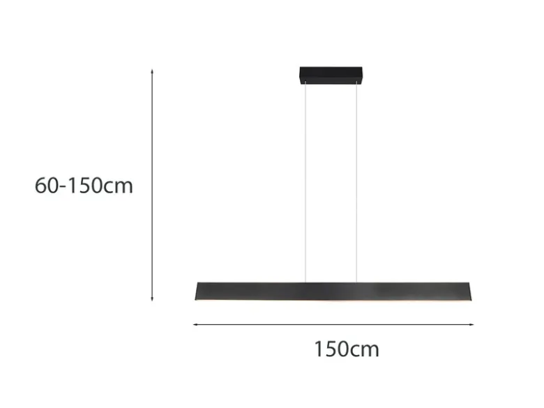 Höhenverstellbare LED Pendelleuchte GALWAY dimmbar, Schwarz Breite 150cm