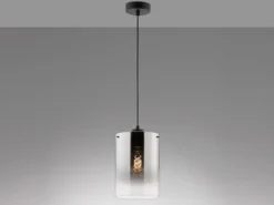 Hängelampe einflammig Schwarz mit Rauchglas, Ø 18cm