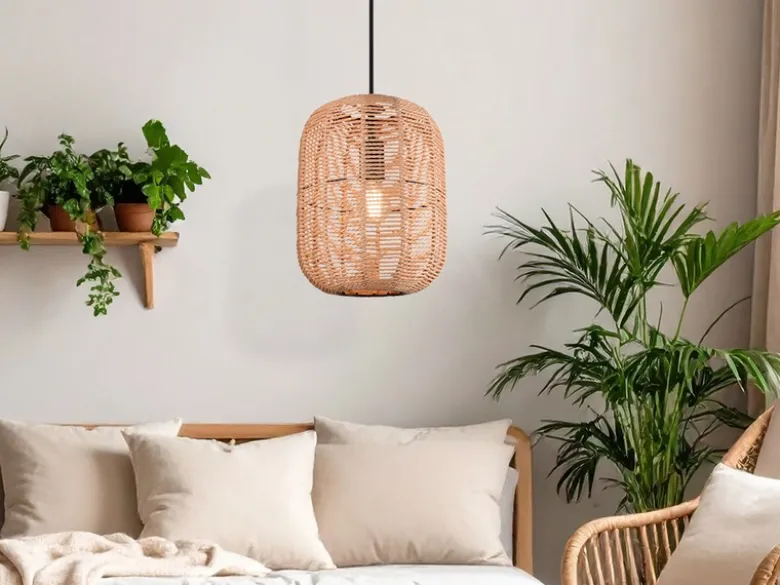 Hängelampe RUNA mit Lampenschirm geflochten aus Sisal, Ø 25cm