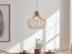 Hängeleuchte WOOD mit Lampenschirm aus Naturholz Lamellen, Ø 44cm