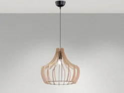 Hängeleuchte WOOD mit Lampenschirm aus Naturholz Lamellen, Ø 44cm