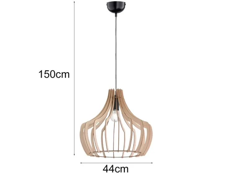 Hängeleuchte WOOD mit Lampenschirm aus Naturholz Lamellen, Ø 44cm