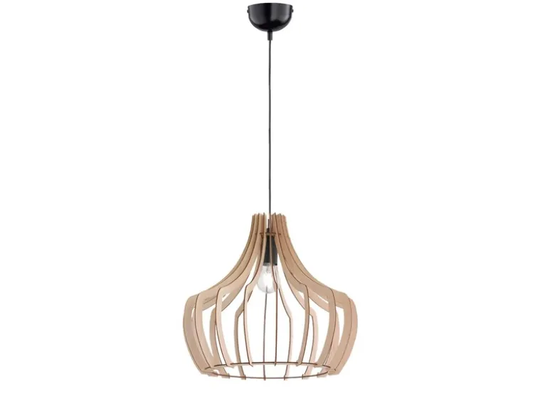 Hängeleuchte WOOD mit Lampenschirm aus Naturholz Lamellen, Ø 44cm