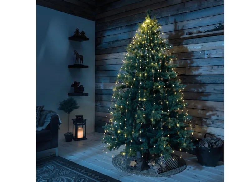 Hängende LED Christbaum Lichterkette 180 bernsteinfarbene LED´s - "Baummantel"