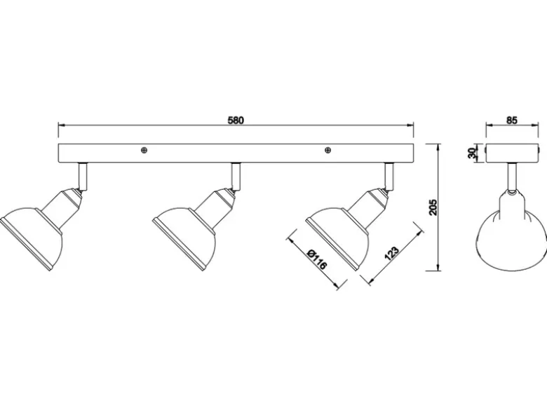 Holzbalken Deckenstrahler DELHI Silber Antik 3-flammig, Breite 58cm