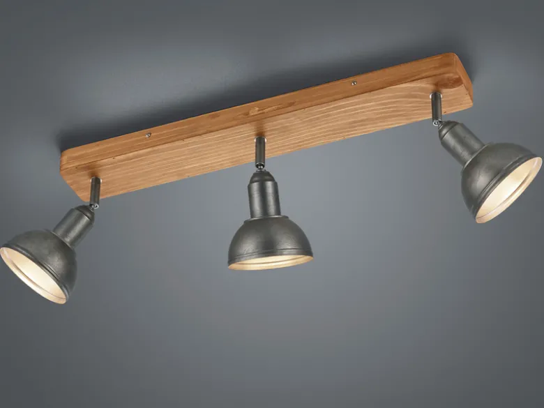 Holzbalken Deckenstrahler DELHI Silber Antik 3-flammig, Breite 58cm