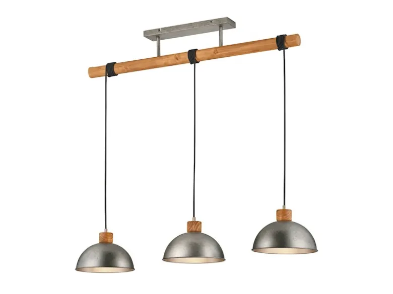 Holzbalken Pendelleuchte DELHI 3-flammig lang, Höhe 150 - 210cm, Breite: 107,5cm
