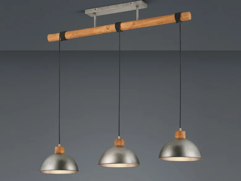 Holzbalken Pendelleuchte DELHI 3-flammig lang, Höhe 150 - 210cm, Breite: 107,5cm