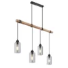 Holzbalken Pendelleuchte HADERA mit 4 Rauchglas Lampenschirmen, Breite 98cm