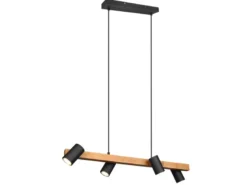 Holzbalken Pendelleuchte MARLEY 4-flammig Schwarz, Breite 80cm