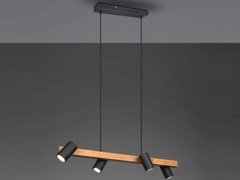 Holzbalken Pendelleuchte MARLEY 4-flammig Schwarz, Breite 80cm