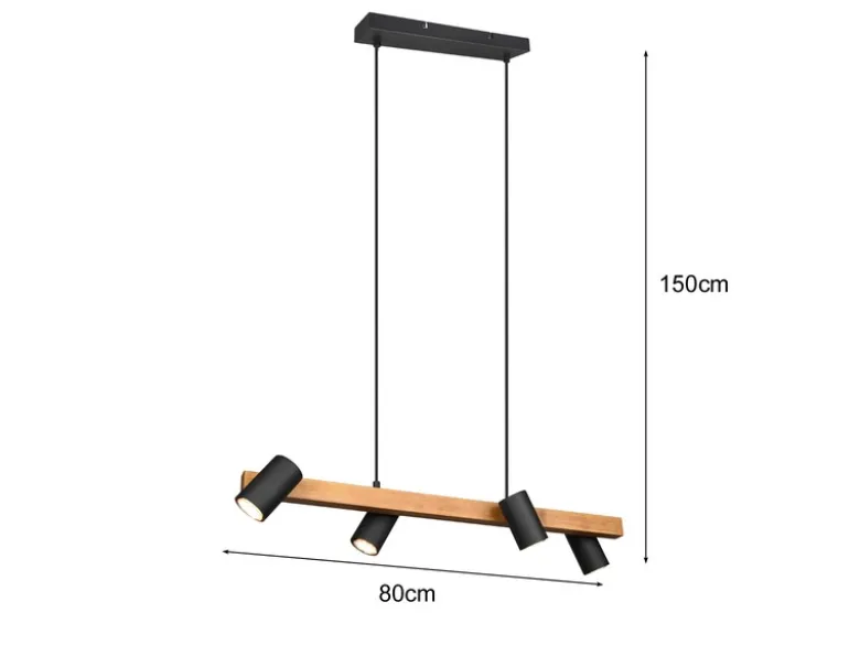 Holzbalken Pendelleuchte MARLEY 4-flammig Schwarz, Breite 80cm