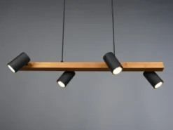 Holzbalken Pendelleuchte MARLEY 4-flammig Schwarz, Breite 80cm
