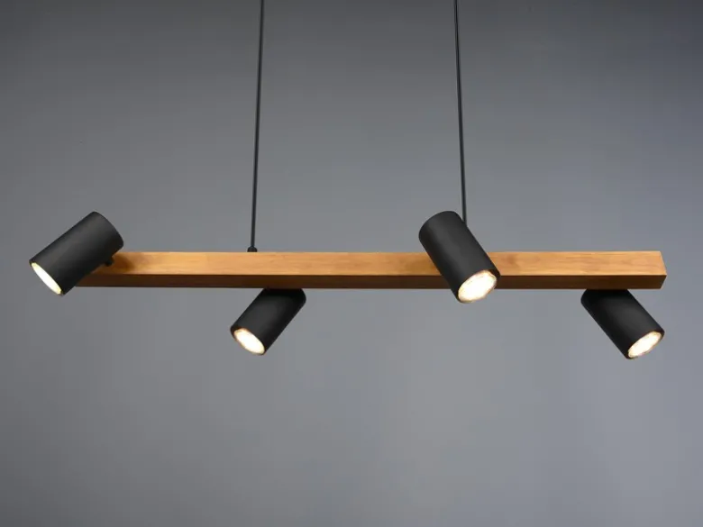 Holzbalken Pendelleuchte MARLEY 4-flammig Schwarz, Breite 80cm