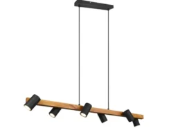 Holzbalken Pendelleuchte MARLEY 6-flammig lang Schwarz, Breite 115cm