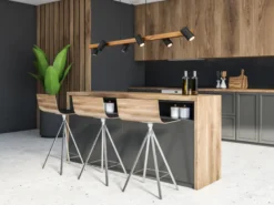 Holzbalken Pendelleuchte MARLEY 6-flammig lang Schwarz, Breite 115cm