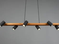 Holzbalken Pendelleuchte MARLEY 6-flammig lang Schwarz, Breite 115cm