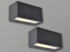 HYBRID LED Außenwandleuchten 2er SET, Solar & Strom 230V, Anthrazit 18cm breit