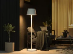 4in1 Akku Outdoor Stehleuchte POMEZIA mit RGB Farbwechsel, Weiß, H:150cm