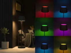 4in1 Akku Outdoor Stehleuchte POMEZIA mit RGB Farbwechsel, Schwarz, H:150cm