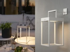 4in1 Akku Tischleuchte PORTOFINO Weiß, Solar & USB aufladbar, mit Wandhalterung
