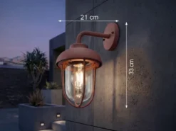 Industrial Außenwandleuchte DUERO E27 Laterne in Rostoptik, Höhe 33cm