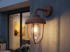 Industrial Außenwandleuchte Laterne in Rostoptik mit E27 LED, Höhe 33cm